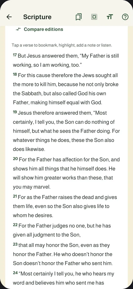 Tap a verse: bookmark, note, listen