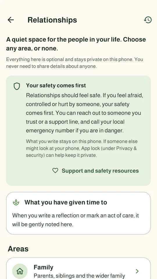 Relationships: a private space for family and friends, with safety first
