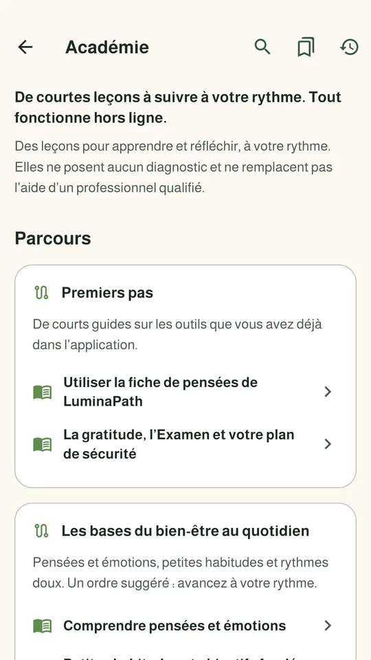 Académie : courtes leçons et parcours d'apprentissage, hors ligne